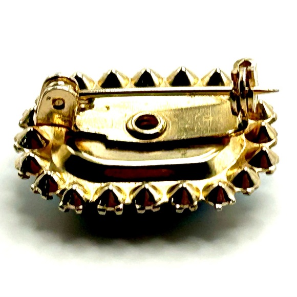 Vintage Guilloche Mid Century Rectangular Enamel Rhinestone Pin Blue Small 50’s - Picture 12 of 14